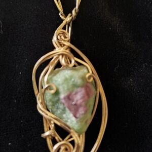 Ruby Zoisite wire wrapped pendant with necklace